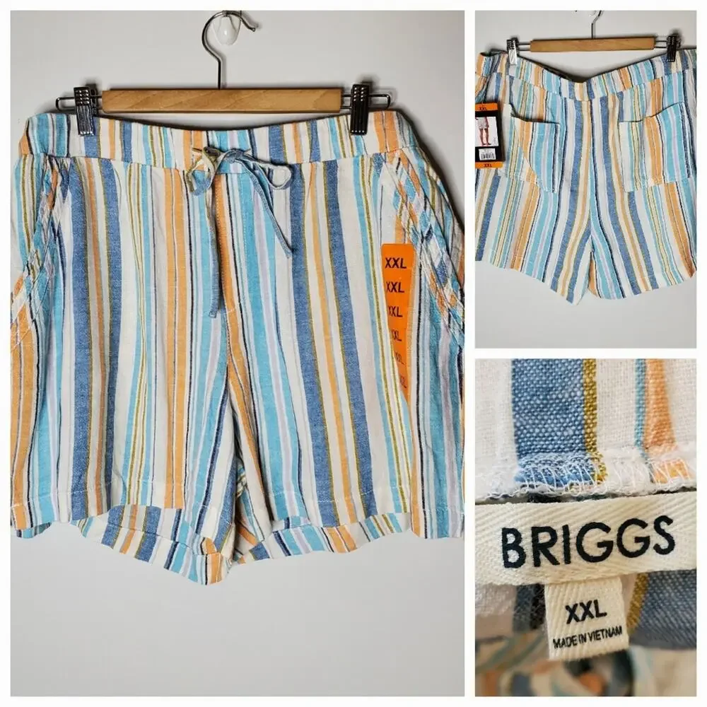 Briggs Linen Blend striped drawstring linen casual shorts NEW Size XXL - Picture 3 of 11